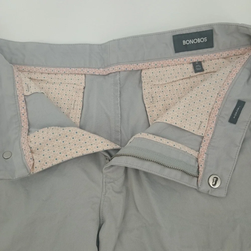 Bonobos Mens Washed Chino Shorts Light Grey 7 Inch Inseam Size 34 Cotton Twill